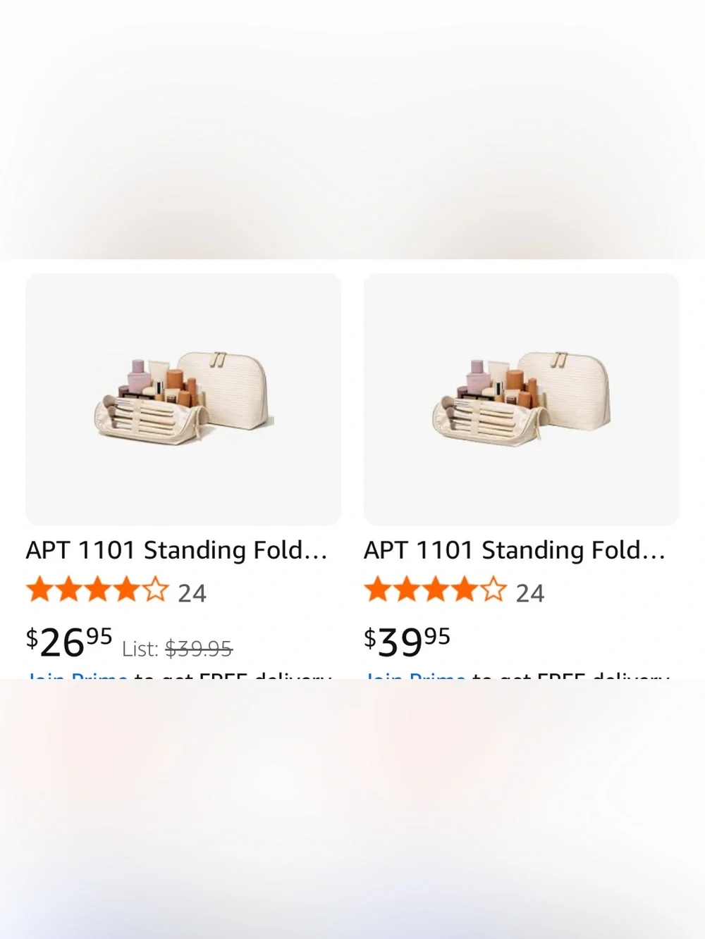 Standing Foldable Cosmetic Makeup Tioletry Travel Bag Set in Cream - Brand New!